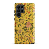Sweet Summer - Painted Chinese Silk Phone Case Samsung Galaxy S22 Ultra / Matte Yellow Phone Case Vintage-style Floral Bird Pattern Pink