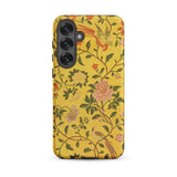 Sweet Summer - Painted Chinese Silk Phone Case Samsung Galaxy S25 Plus / Matte Vibrant Yellow Phone Case Adorned Intricate Floral Bird