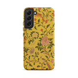 Sweet Summer - Painted Chinese Silk Phone Case Samsung Galaxy S22 Plus / Matte Yellow Phone Case Vintage-style Floral Bird Pattern Pink