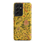 Sweet Summer - Painted Chinese Silk Phone Case Samsung Galaxy S21 Ultra / Matte Yellow Phone Case Vintage-style Floral Bird Pattern Pink