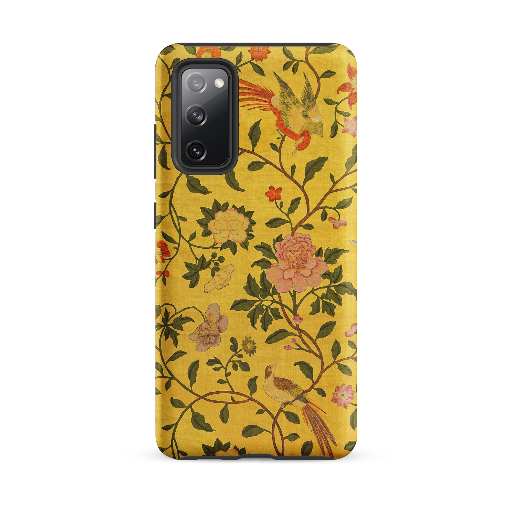Sweet Summer Painted Chinese Silk Samsung Case, Galaxy S20 Fe / Matte, Yellow Phone Case Floral Bird Pattern