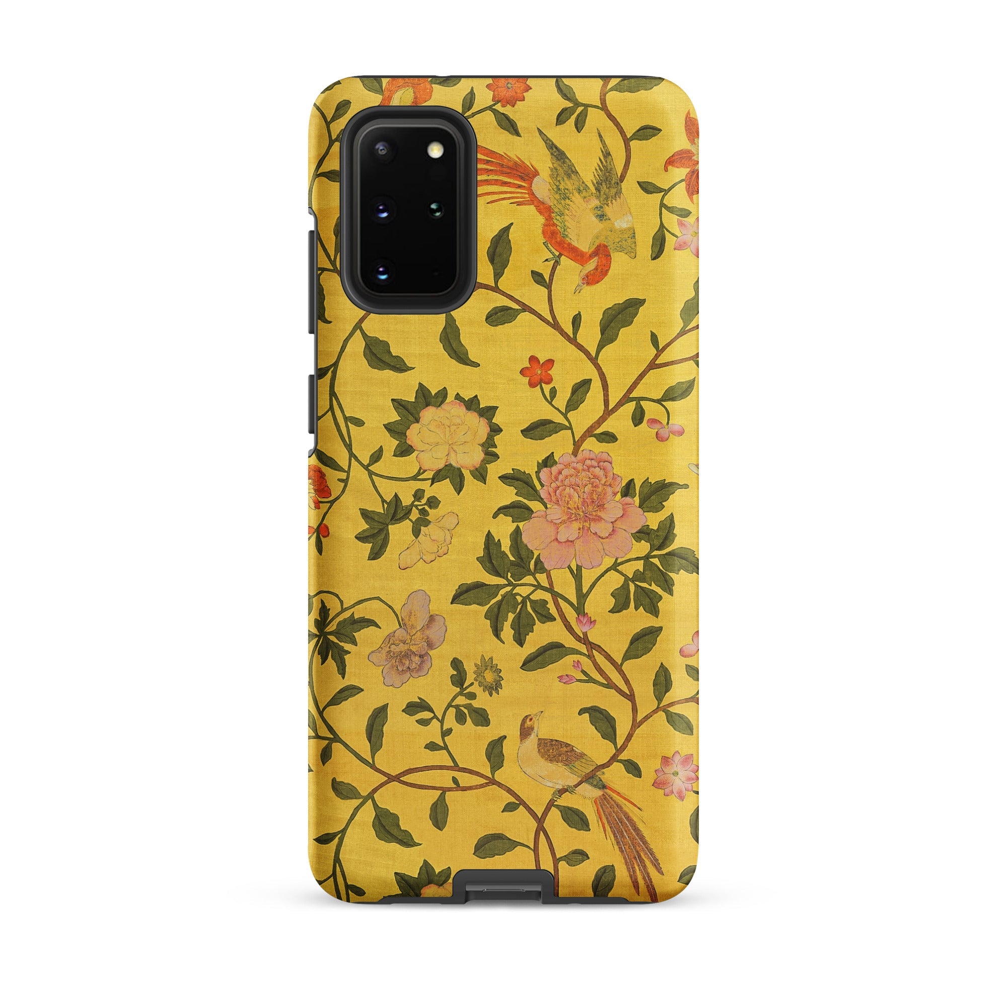 Sweet Summer Painted Chinese Silk Samsung Case, Galaxy S20 Plus / Matte, Yellow Smartphone Case Floral Bird Pattern