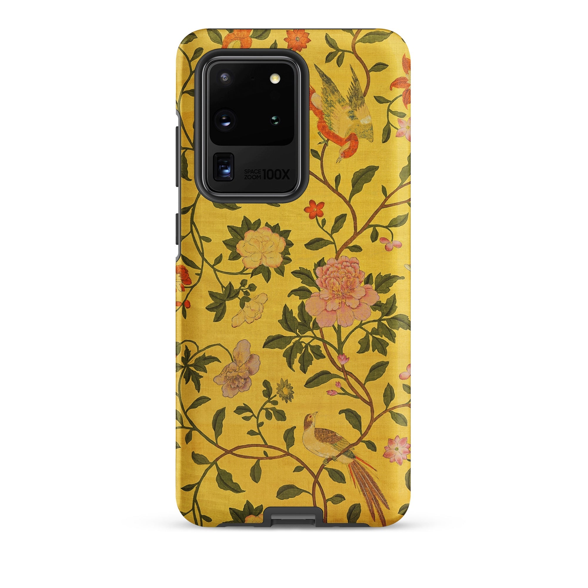 Sweet Summer Painted Chinese Silk Samsung Case, Galaxy S20 Ultra / Matte, Yellow Smartphone Case Floral Bird Pattern