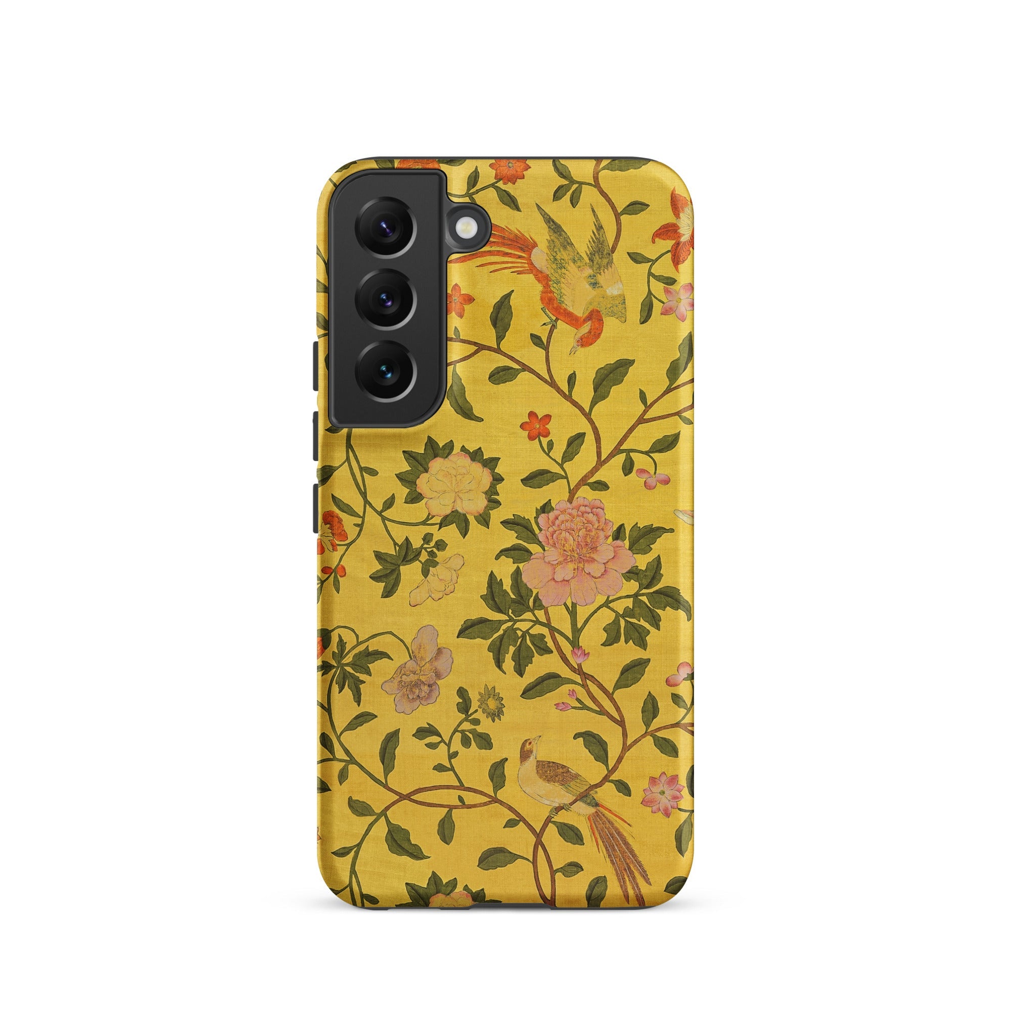 Sweet Summer Painted Chinese Silk Samsung Case, Galaxy S22 / Matte, Yellow Phone Case Floral Bird Pattern