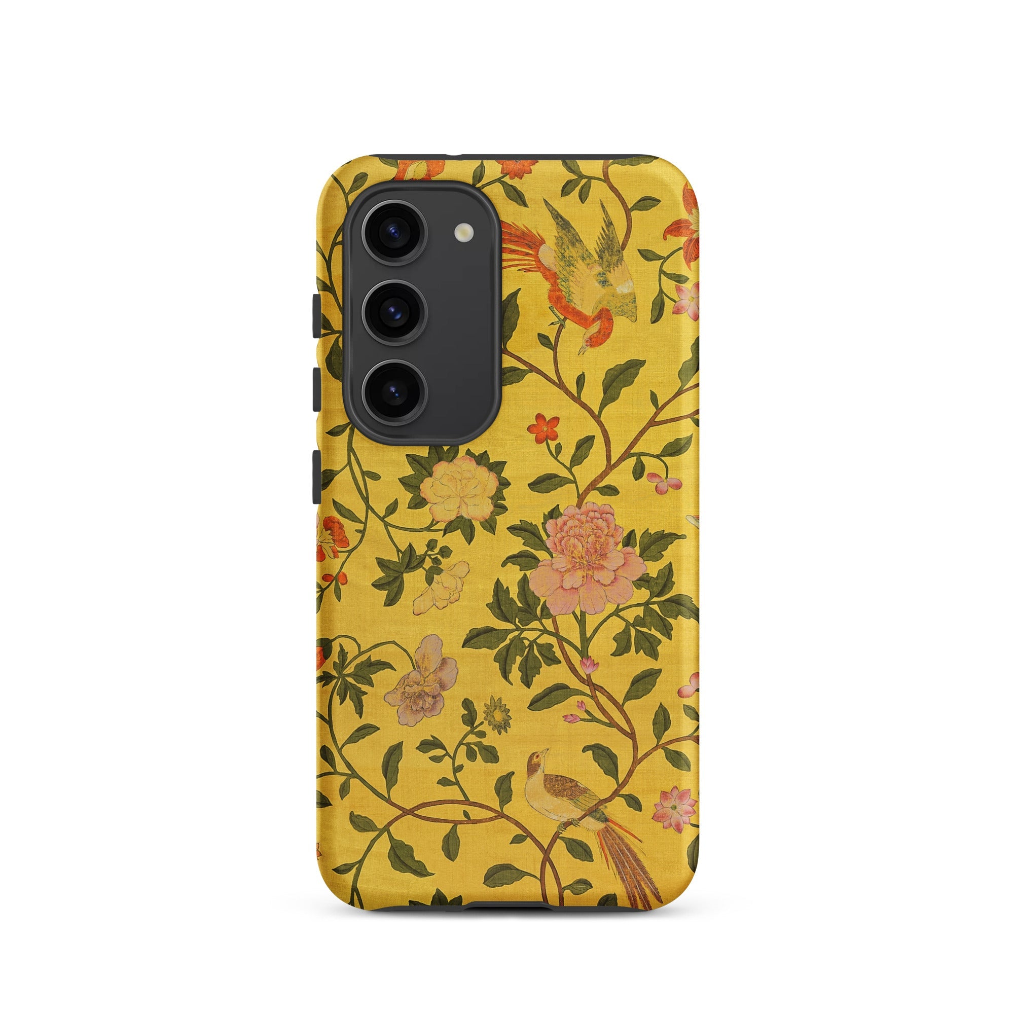 Sweet Summer Painted Chinese Silk Samsung Case, Galaxy S23 / Matte, Yellow Phone Case Floral Bird Pattern