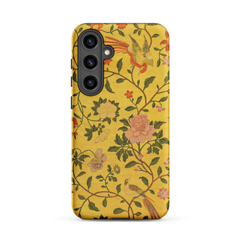 Sweet Summer - Painted Chinese Silk Samsung Case, Galaxy S24 Plus / Matte, Yellow Smartphone Case Floral Bird Pattern