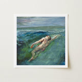 Framed Painting Nude Figure Turbulent Ocean Waves Rendered Enters La Farge’s, Picture Plane, Diagonally, Flesh-toned Form Cutting,