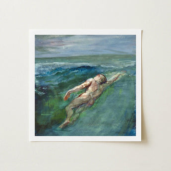 Framed Painting Nude Figure Turbulent Ocean Waves Rendered Enters La Farge’s, Picture Plane, Diagonally, Flesh-toned Form Cutting,