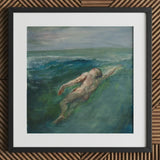 Swimmer - John La Farge Art Print / Canvas Framed Painting Nude Figure Ocean Waves Rendered Impressionistic Enters Farge’s, Picture Plane,