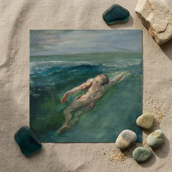 Swimmer - John La Farge Art Print / Canvas Square Painting Nude Figure Teal Green Ocean Enters Farge’s, Picture Plane, Diagonally,