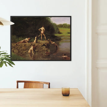 Swimming Hole - Thomas Eakins Art Print / Canvas Black-framed Reproduction Classical Painting Nude Figures River Thomas Eakins, Swimming