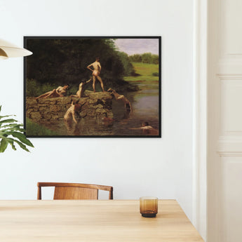Swimming Hole - Thomas Eakins Framed Canvas, Framed Artwork Swimmers Stone Wall River