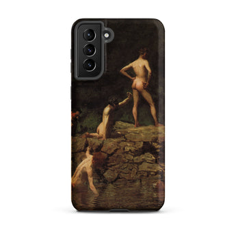 Swimming Hole - Thomas Eakins Samsung Case, Galaxy S21 Plus / Matte, Black Smartphone Case Classical Painting Three Nude Figures