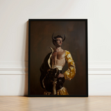 Framed Artwork Muscular Man Horns Ornate Yellow Black Gay Matador’s Bravado, Matador Fashionista Art, Meets Queer Sensuality