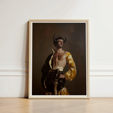 Framed Portrait Muscular Man Dark Horns Ornate Gold Gay Matador’s Bravado, Matador Fashionista Art, Meets Queer Sensuality