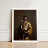 Framed Portrait Muscular Man Dark Horns Ornate Gold Gay Matador’s Bravado, Matador Fashionista Art, Meets Queer Sensuality