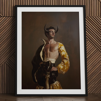 Swish Pricks - Gay Matador Fashionista Art Print / Canvas Framed Painting Muscular Man Black Horns Ornate Yellow Gay Matador’s Bravado,