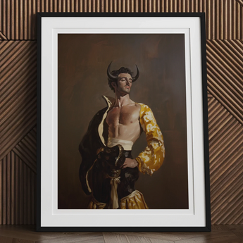 Swish Pricks - Gay Matador Fashionista Art Print, Framed Bull-horned Man Portrait