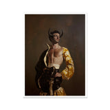 Swish Pricks - Gay Matador Fashionista Art Print, Shirtless Figure Horns Gold-patterned Sleeve Dramatic Renaissance-inspired Pose