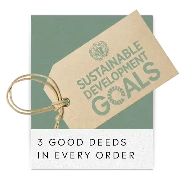 Tag with ’Sustainable Development Goals’ text printed in green on a beige label with string attached.