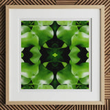 Take me to your Leader - Trippy Leaves Op Art Print, 12x12’’ / 31x31cm / Natural Frame / 2’’ Matboard, Framed Artwork Symmetrical Pattern