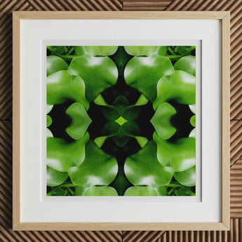 Take me to your Leader - Trippy Leaves Op Art Print, 12x12’’ / 31x31cm / Natural Frame / 2’’ Matboard, Framed Artwork Symmetrical Pattern