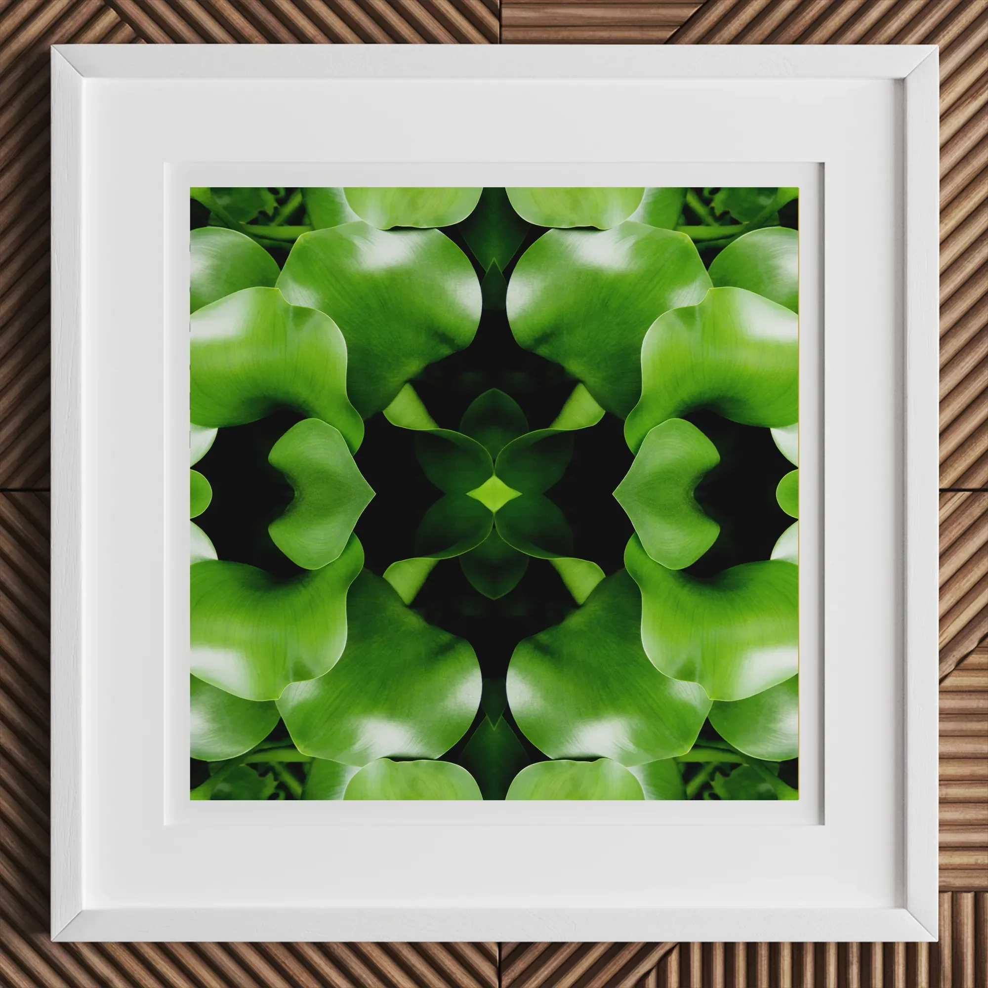 Take me to your Leader - Trippy Leaves Op Art Print, 12x12’’ / 31x31cm / White Frame / 2’’ Matboard, Framed Piece Abstract Art Symmetrical