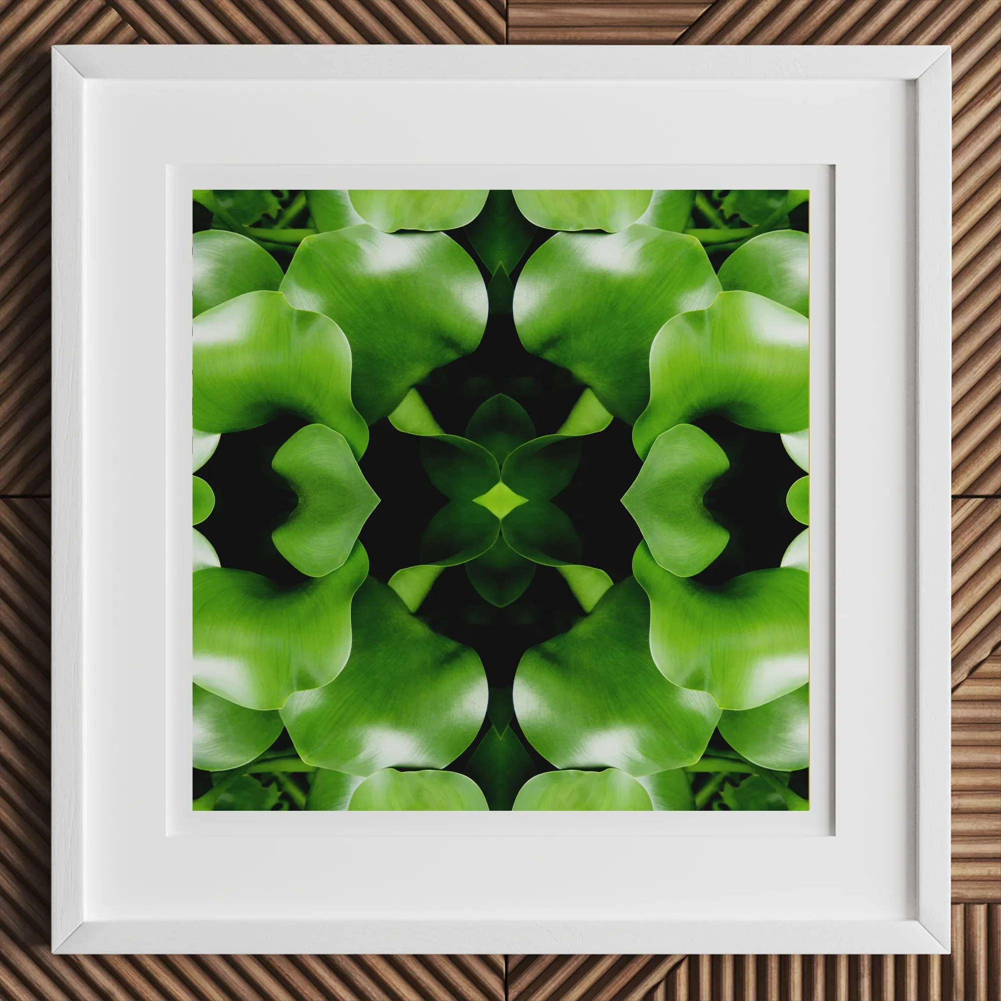 Take me to your Leader - Trippy Leaves Op Art Print, 12x12’’ / 31x31cm / White Frame, Framed Piece Abstract Art Symmetrical Pattern Vibrant