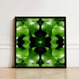 Black-framed Square Art Print Symmetrical Kaleidoscopic Pattern Vibrant Botanical Op, Verdant Vortex, Mind-bending