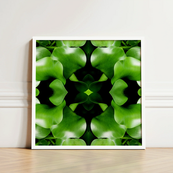 Framed Abstract Botanical Print Symmetrical Kaleidoscopic Pattern Vibrant Op Art, Verdant Vortex, Mind-bending