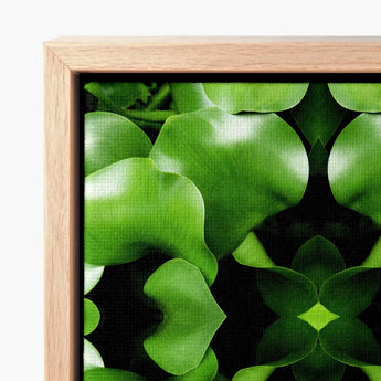 Framed Canvas Print Symmetrical Kaleidoscopic Pattern Vibrant Green Botanical Op Art, Verdant Vortex, Mind-bending