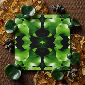 Take me to your Leader - Trippy Leaves Op Art Print / Canvas Square Ceramic Tile Vibrant Green Symmetrical Leaf Pattern Botanical Op Art,