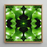 Take me to your Leader - Trippy Leaves Op Art Print / Canvas Square-framed Artwork Symmetrical Kaleidoscopic Pattern Vibrant Green Leaves