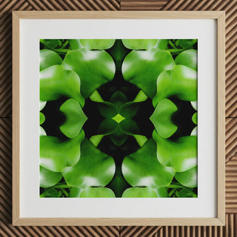 Take me to your Leader - Trippy Leaves Op Art Print / Canvas Square-framed Artwork Symmetrical Kaleidoscopic Pattern Vibrant Green Leaves