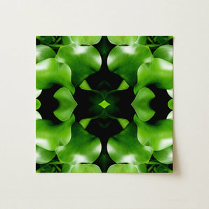 Take me to your Leader - Trippy Leaves Op Art Print / Canvas Vibrant Green Leaf Pattern Symmetrical Kaleidoscopic Design Square Botanical