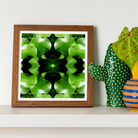 Take me to your Leader Trippy Leaves Op Art Print, Framed Abstract Artwork Symmetrical Green Shapes Reminiscent Apples