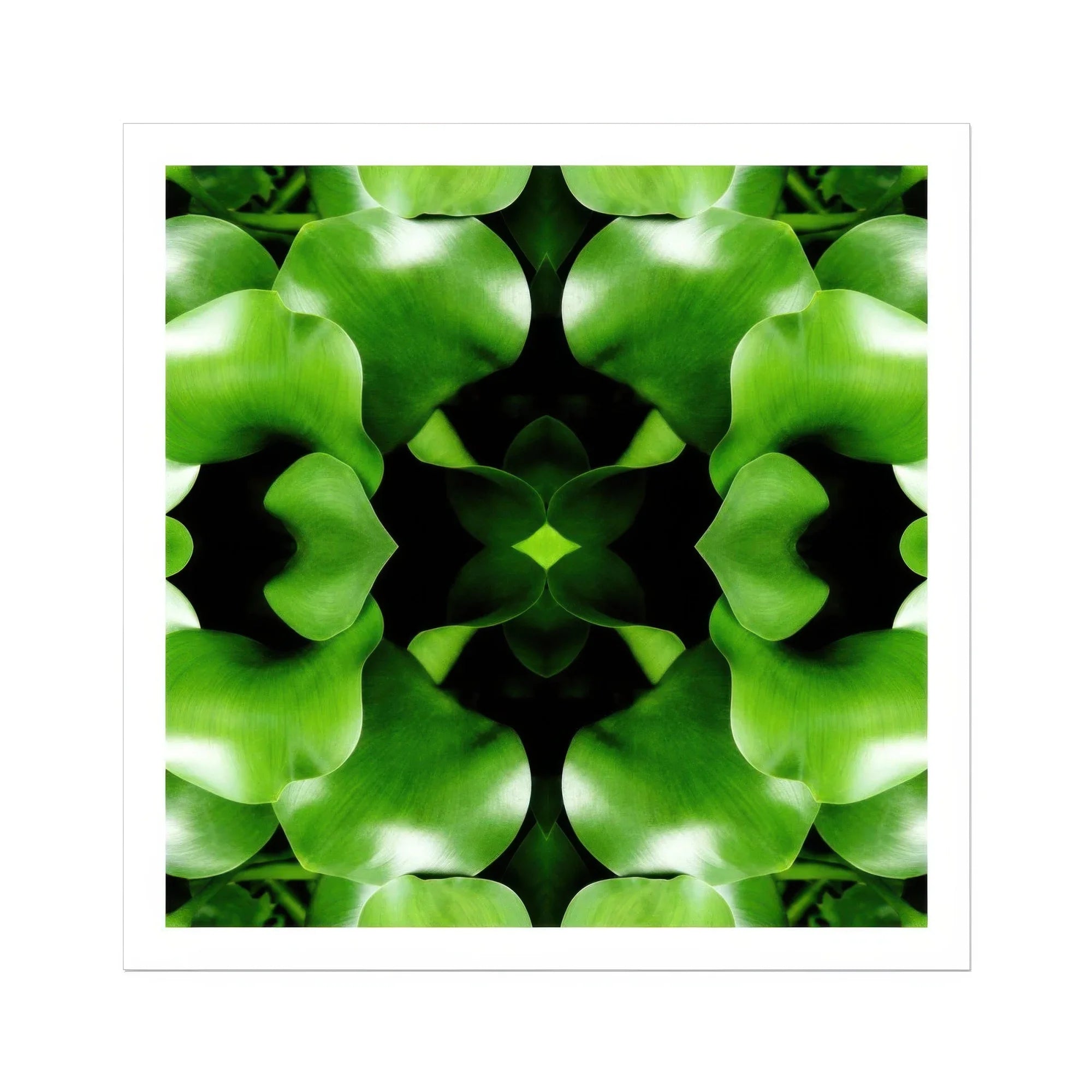 Take me to your Leader - Trippy Leaves Op Art Print, Kaleidoscopic Pattern Bright Green Apple Shapes Arranged Symmetrically