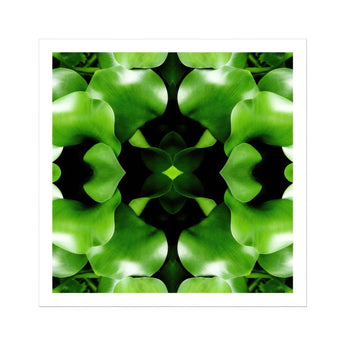 Take me to your Leader - Trippy Leaves Op Art Print, Kaleidoscopic Pattern Bright Green Apple Shapes Arranged Symmetrically