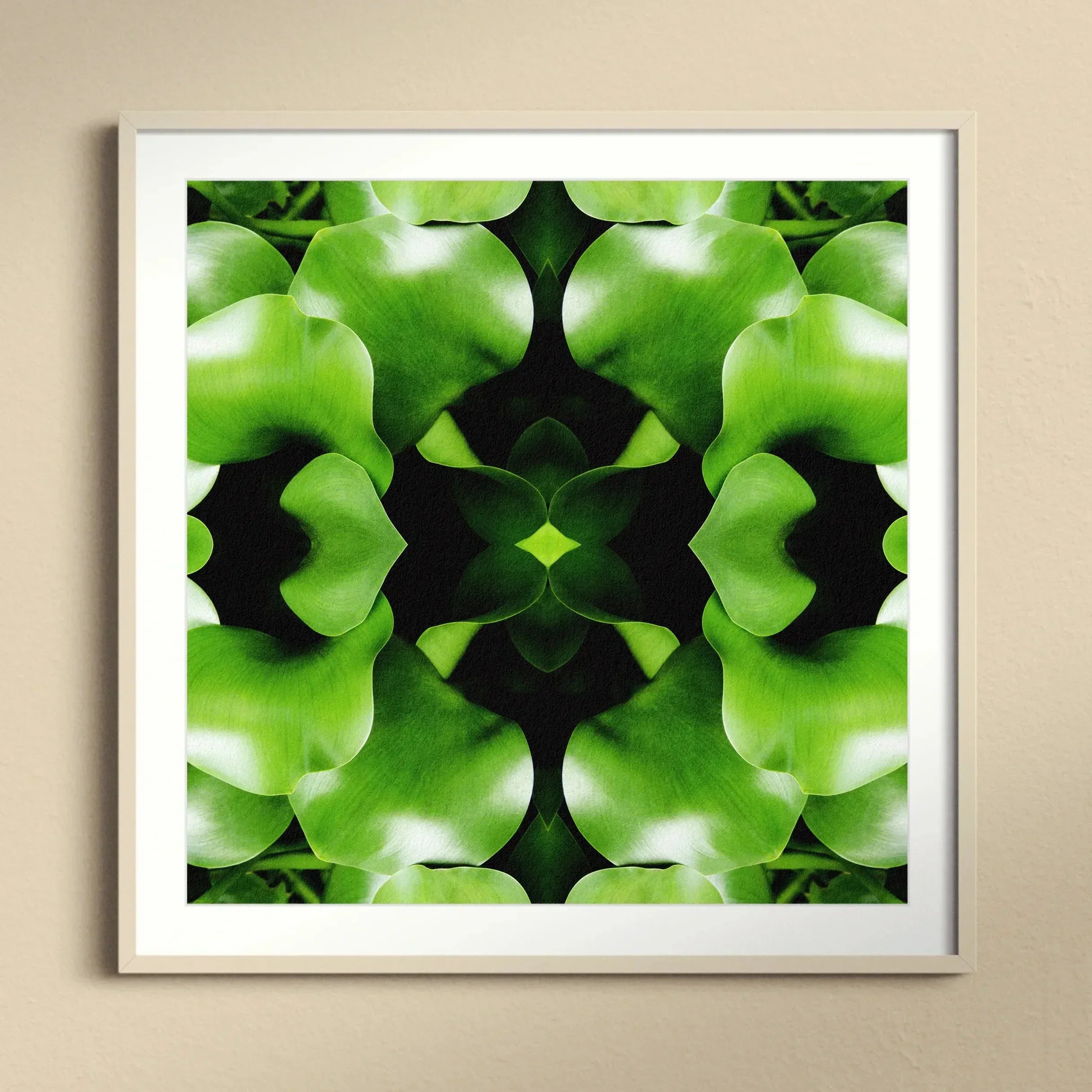 Take me to your Leader Trippy Leaves Op Art Print, Kaleidoscopic Pattern Bright Green Apples Symmetrical Design