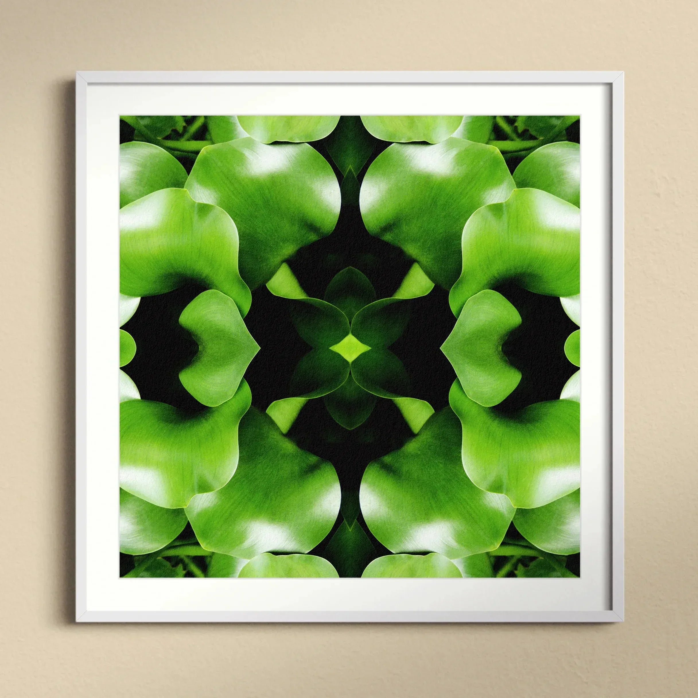Take me to your Leader Trippy Leaves Op Art Print, Kaleidoscopic Pattern Bright Green Apples Symmetrical Design