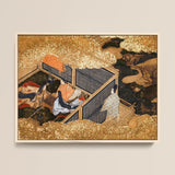 Tale of Genji - Japanese Courtly Aesthetics Art Print / Canvas, Genji Kneels Beneath, Japanese Courtly Aesthetics, Rolled-back Eaves