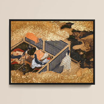 Tale of Genji - Japanese Courtly Aesthetics Art Print / Canvas, Genji Kneels Beneath, Japanese Courtly Aesthetics, Rolled-back Eaves