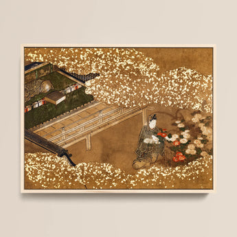 Tale of Genji - Japanese Garden Woodblock Art Print / Canvas Framed Japanese Ukiyo-e Print Figure Traditional Attire Trees Garden