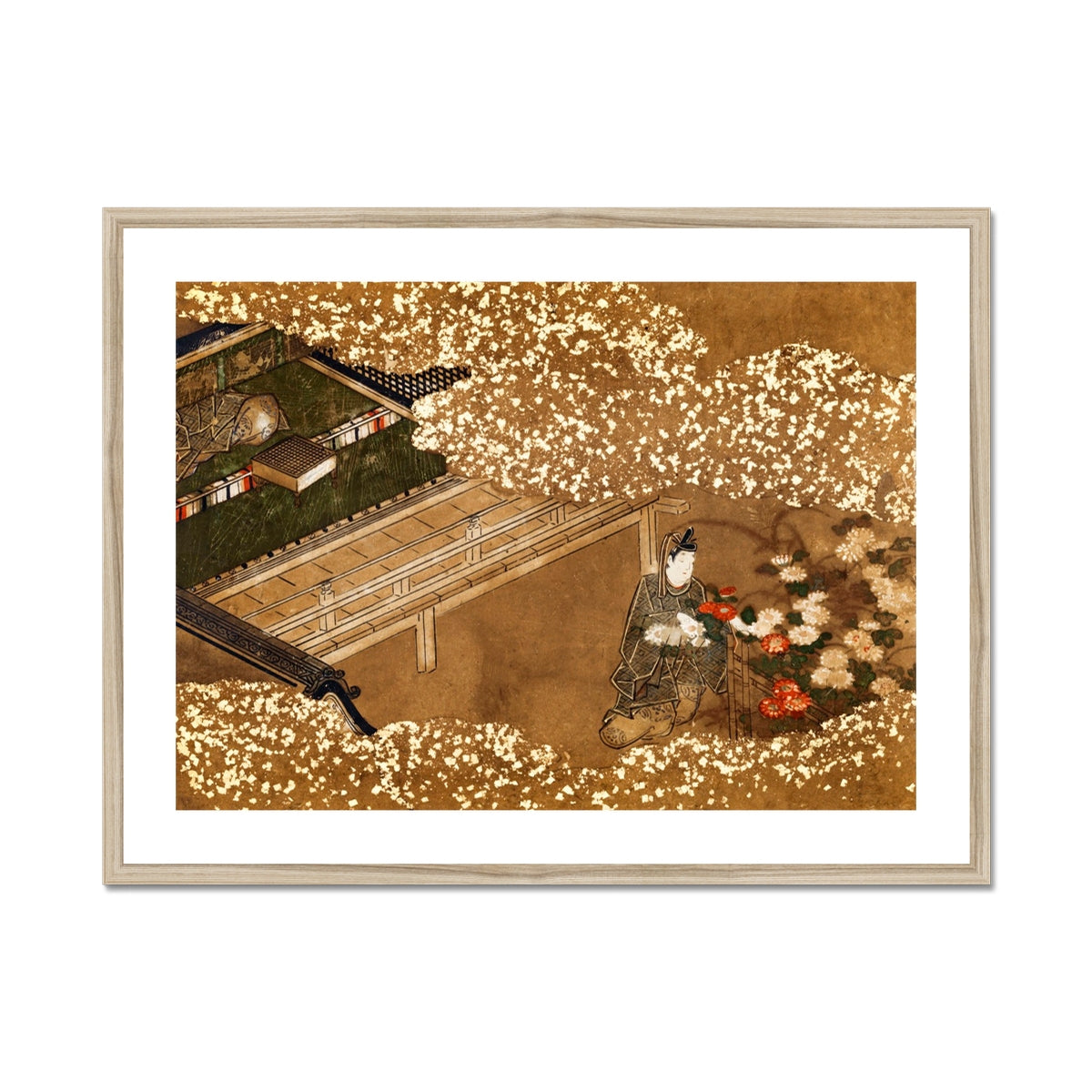 Tale of Genji Japanese Garden Woodblock Art Print, Framed Japanese Art Print