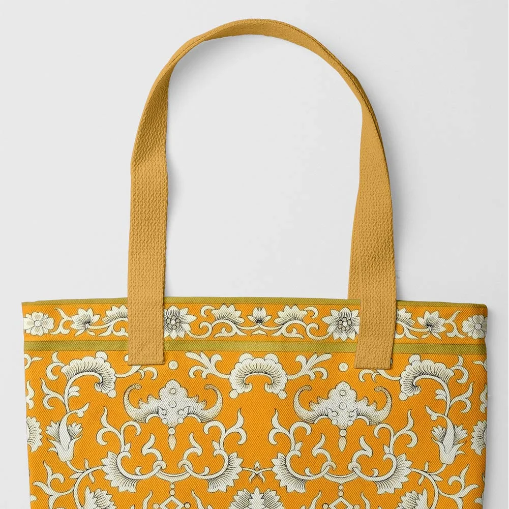 Tangerine Dream - Chinoiserie Shopping Tote Bag Yellow Handles Bags