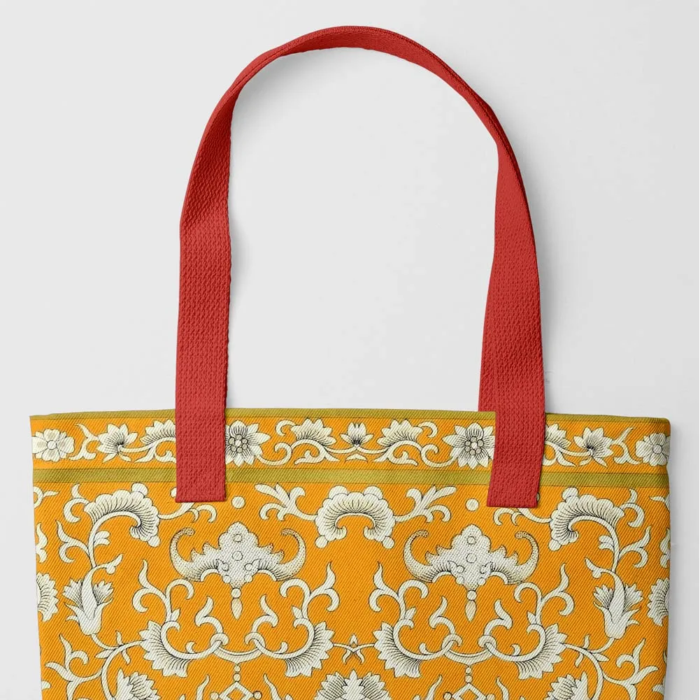 Tangerine Dream Tote Bag - Heavy Duty Reusable Grocery Bag - Red Handles - Shopping Totes - Aesthetic Art