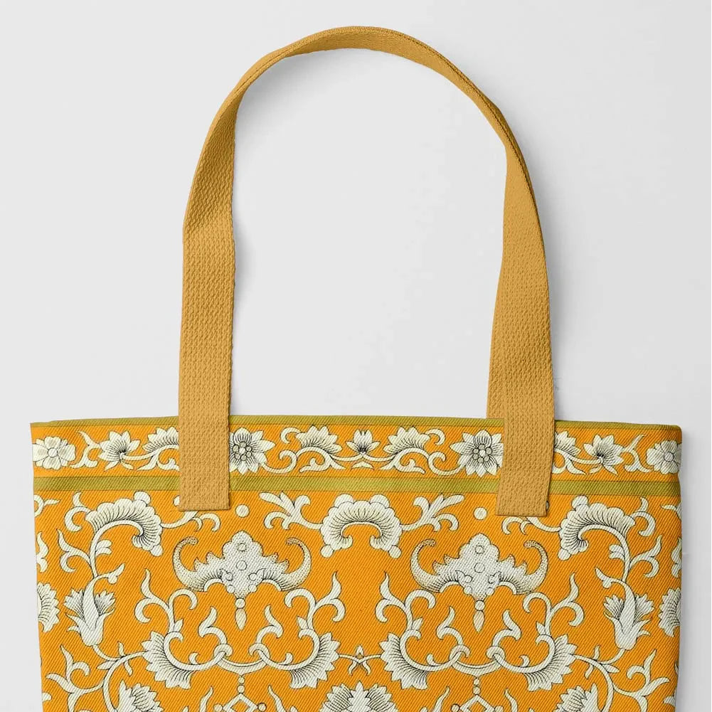 Tangerine Dream Tote Bag - Heavy Duty Reusable Grocery Bag - Yellow Handles - Shopping Totes - Aesthetic Art