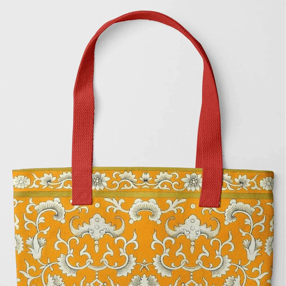 Tangerine Dream Tote Bag - Heavy Duty Reusable Grocery Bag - Red Handles - Shopping Totes - Aesthetic Art
