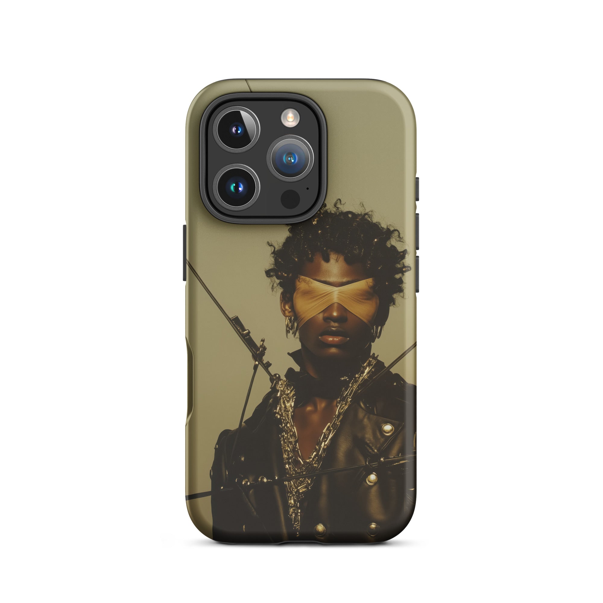 On Target Black Gay Biker Queen Iphone Case, 16 Pro / Matte, Olive Green Phone Case Person Gold Blindfold