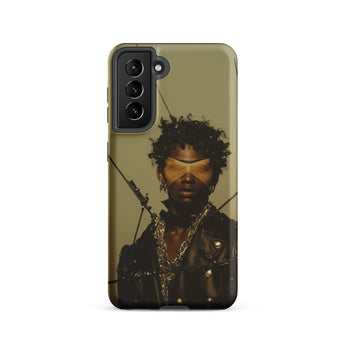 On Target - Black Gay Biker Queen Phone Case Samsung Galaxy S21 / Matte Olive-green Phone Case Portrait Person Curly Hair Eye Black Gay